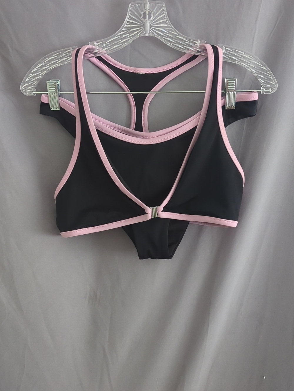Pink Brand-Black and Pink Trim Racerback Bralette Bikini Top